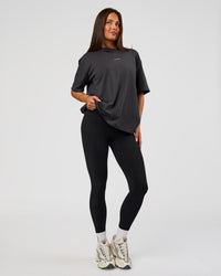 Woman wearing Go-To FLXCotton Oversized Tee - Dark Storm-White | Model:Bianca | Size:S | Thumbnail Index: 1