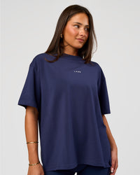 Woman wearing Go-To FLXCotton Oversized Tee - Future Navy-White | Model:Bianca | Size:S | Thumbnail Index: 3