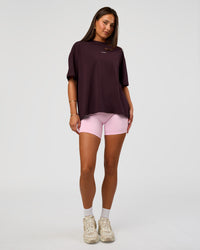 Woman wearing Go-To FLXCotton Oversized Tee - Midnight Plum-White | Model:Bianca | Size:S | Thumbnail Index: 4
