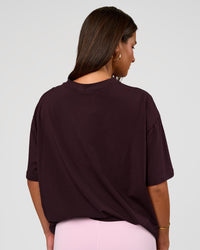 Woman wearing Go-To FLXCotton Oversized Tee - Midnight Plum-White | Model:Bianca | Size:S | Thumbnail Index: 2