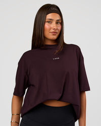 Woman wearing Go-To FLXCotton Oversized Tee - Midnight Plum-White | Model:Bianca | Size:S | Thumbnail Index: 3