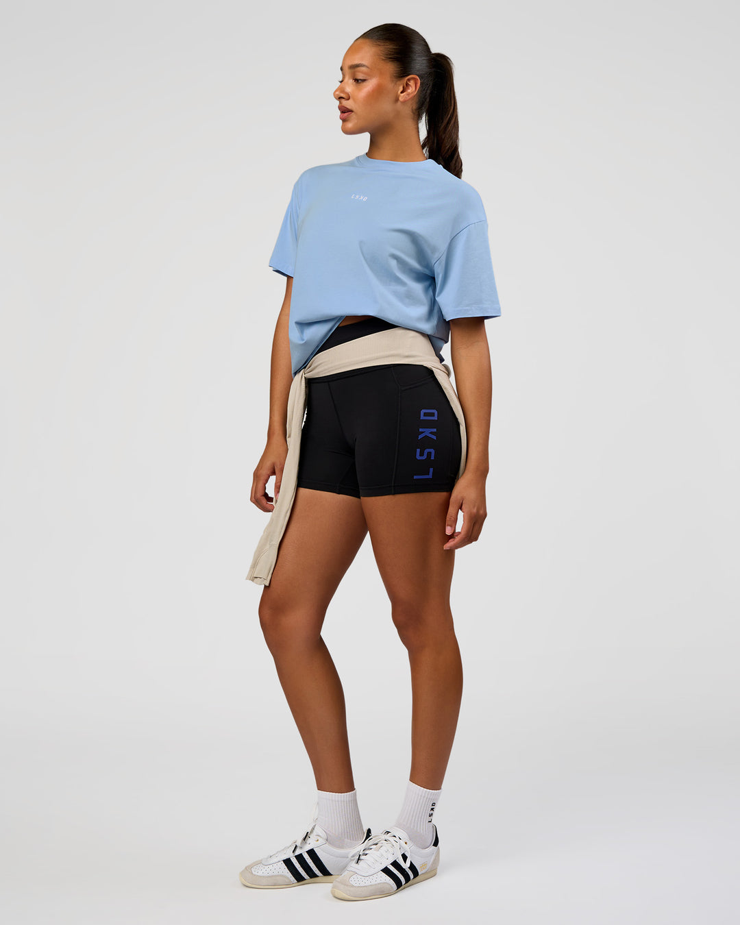 Woman wearing Go-To FLXCotton Oversized Tee - Open Air-White | Model:Rosie | Size:S - view 4