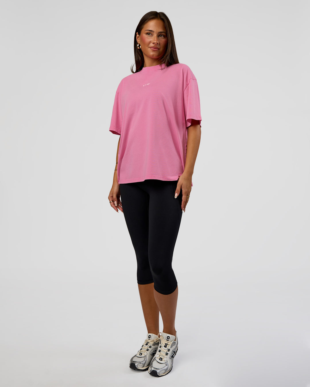 Woman wearing Go-To FLXCotton Oversized Tee - Sugar Plum Washed | Model:Bianca | Size:S - view 5