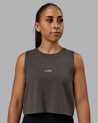 Woman wearing Go-To FLXCotton Tank in Dark Storm-White | Size:S | Model:Tylah | Thumbnail Index: 0