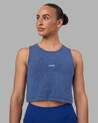 Woman wearing Go-To FLXCotton Tank - Midnight Blue Washed-White | Model:Sophie | Size:S | Thumbnail Index: 0