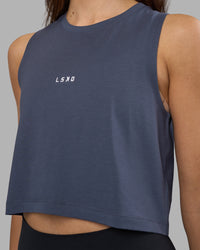 Woman wearing Go-To FLXCotton Tank - Night Shadow-White | Model:Phoebe | Size:S | Thumbnail Index: 3
