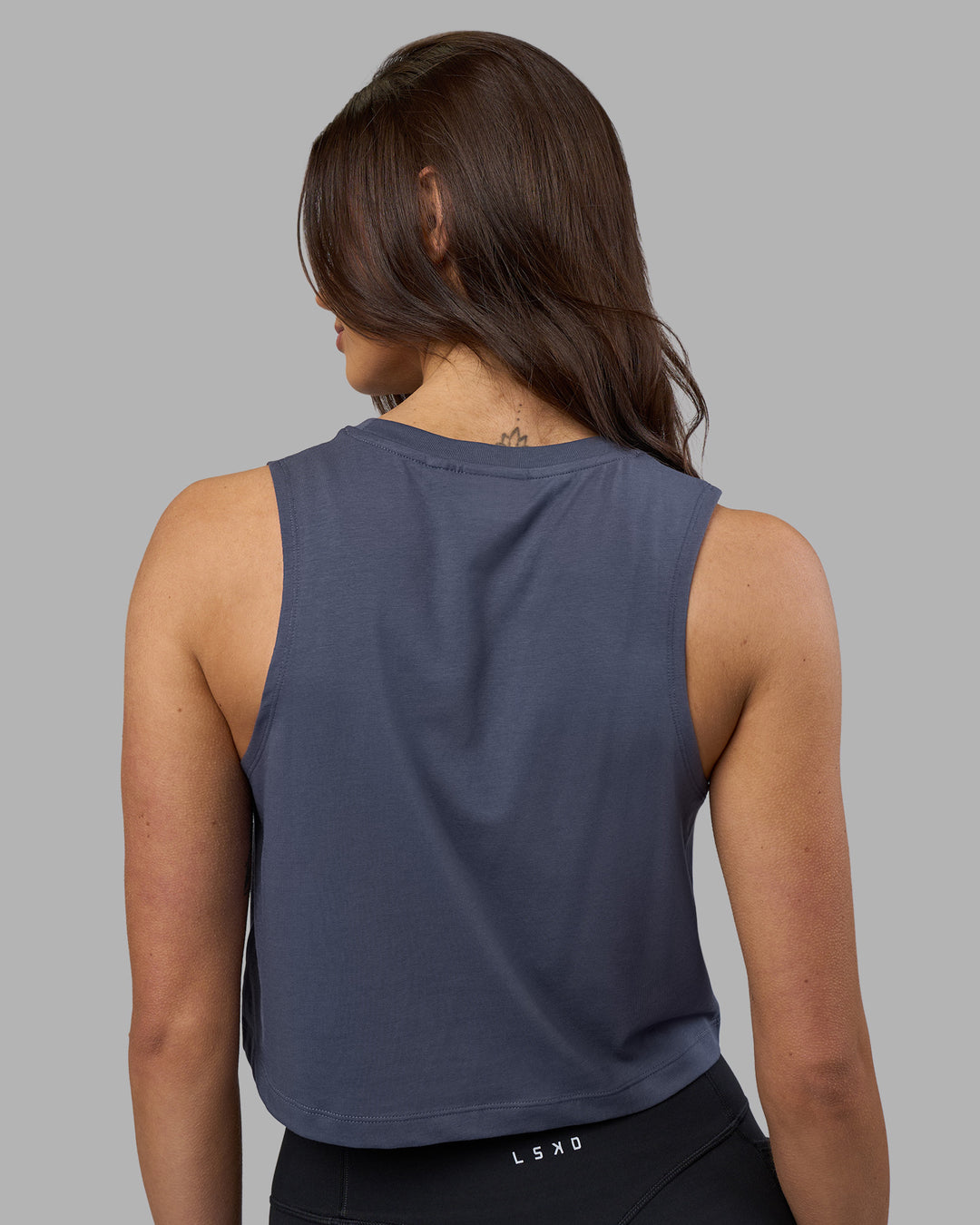 Woman wearing Go-To FLXCotton Tank - Night Shadow-White | Model:Phoebe | Size:S - view 3