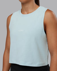 Woman wearing Go-To FLXCotton Tank in Skyride-White | Size:S | Model:Tylah | Thumbnail Index: 2