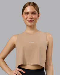 Woman wearing Go-To FLXCotton Tank - Warm Smoke-White | Model:Emilie | Size:S | Thumbnail Index: 0