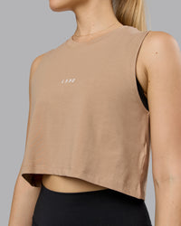 Woman wearing Go-To FLXCotton Tank - Warm Smoke-White | Model:Emilie | Size:S | Thumbnail Index: 3