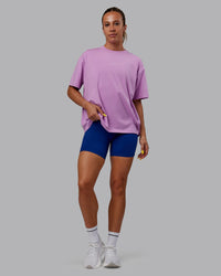 Woman wearing Go-To FLXCotton Oversized Tee - Light Violet-White | Thumbnail Index: 1