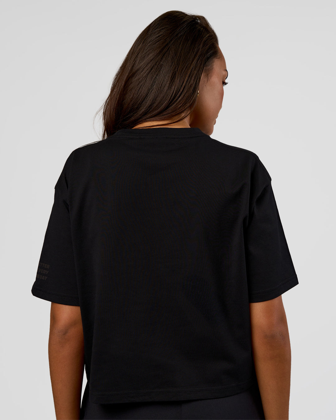 Woman wearing Go-To Heavyweight Reflective Skimmer Tee - Black-Reflective | Model:Kirstyn | Size:S - view 8
