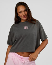 Woman wearing Go-To Heavyweight Reflective Skimmer Tee - Dark Storm Washed-Reflective | Model:Kirstyn | Size:S | Thumbnail Index: 0