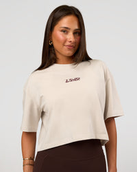 Woman wearing Go-To Heavyweight Street Tee - Clay-Cocoa Powder | Model:Bianca | Size:S | Thumbnail Index: 0