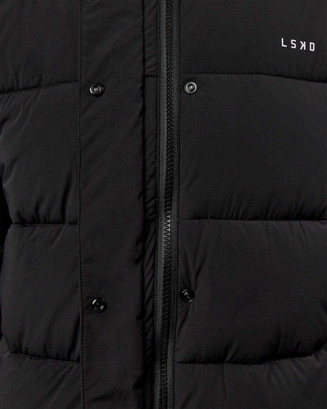 Woman wearing Go-To Puffer Long Jacket - Black | Model:Ella | Size:S - view 8