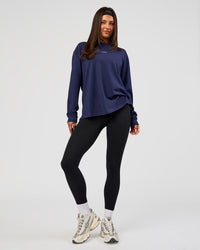 Woman wearing Go-To Long Sleeve FLXCotton Oversized Tee - Future Navy-White | Model:Bianca | Size:S | Thumbnail Index: 1