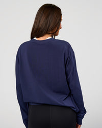 Woman wearing Go-To Long Sleeve FLXCotton Oversized Tee - Future Navy-White | Model:Bianca | Size:S | Thumbnail Index: 6
