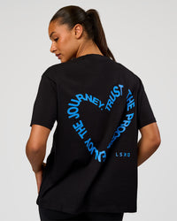 Woman wearing Go-To Love The Process FLXCotton Tee - Black-Palace Blue | Model:Rosie | Size:S | Thumbnail Index: 0