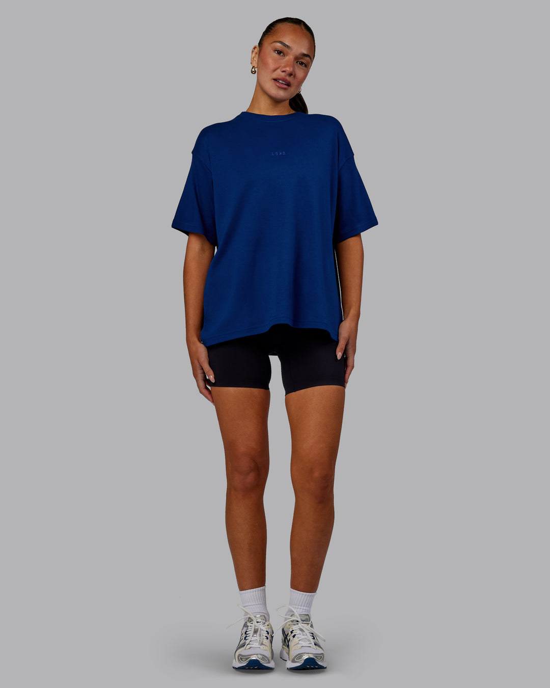 Woman wearing Go-To Modal Oversized Tee - Midnight Blue - view 4