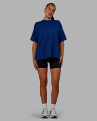 Woman wearing Go-To Modal Oversized Tee - Midnight Blue | Thumbnail Index: 3