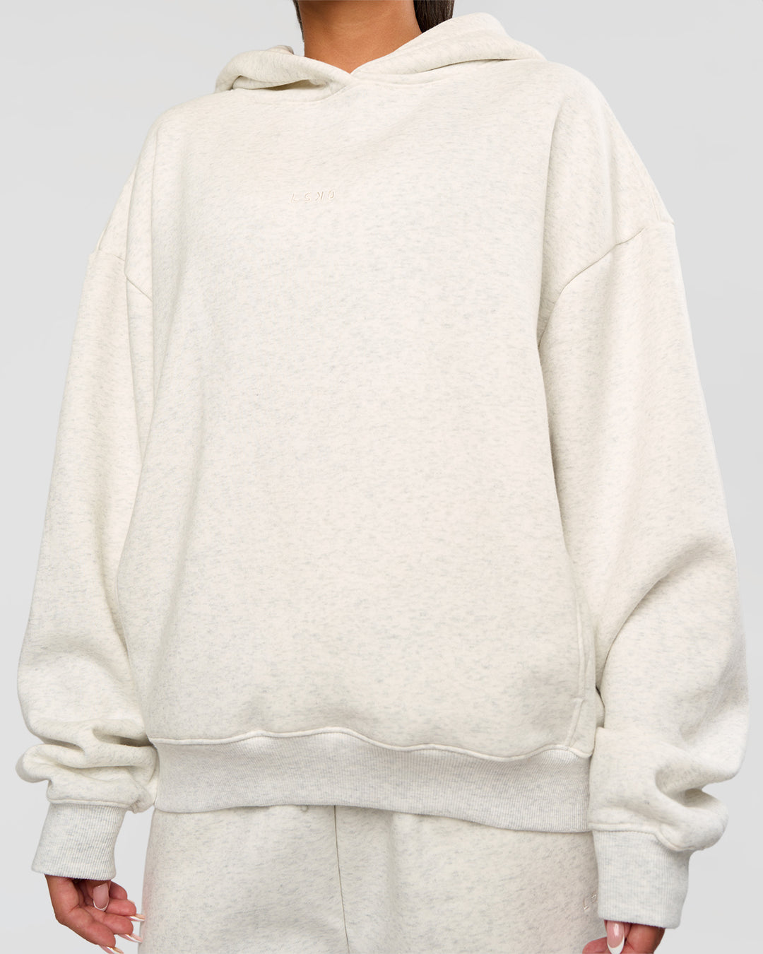 Woman wearing Go-To Oversized Hoodie - Silver Marl | Model:Bianca | Size:S - view 4