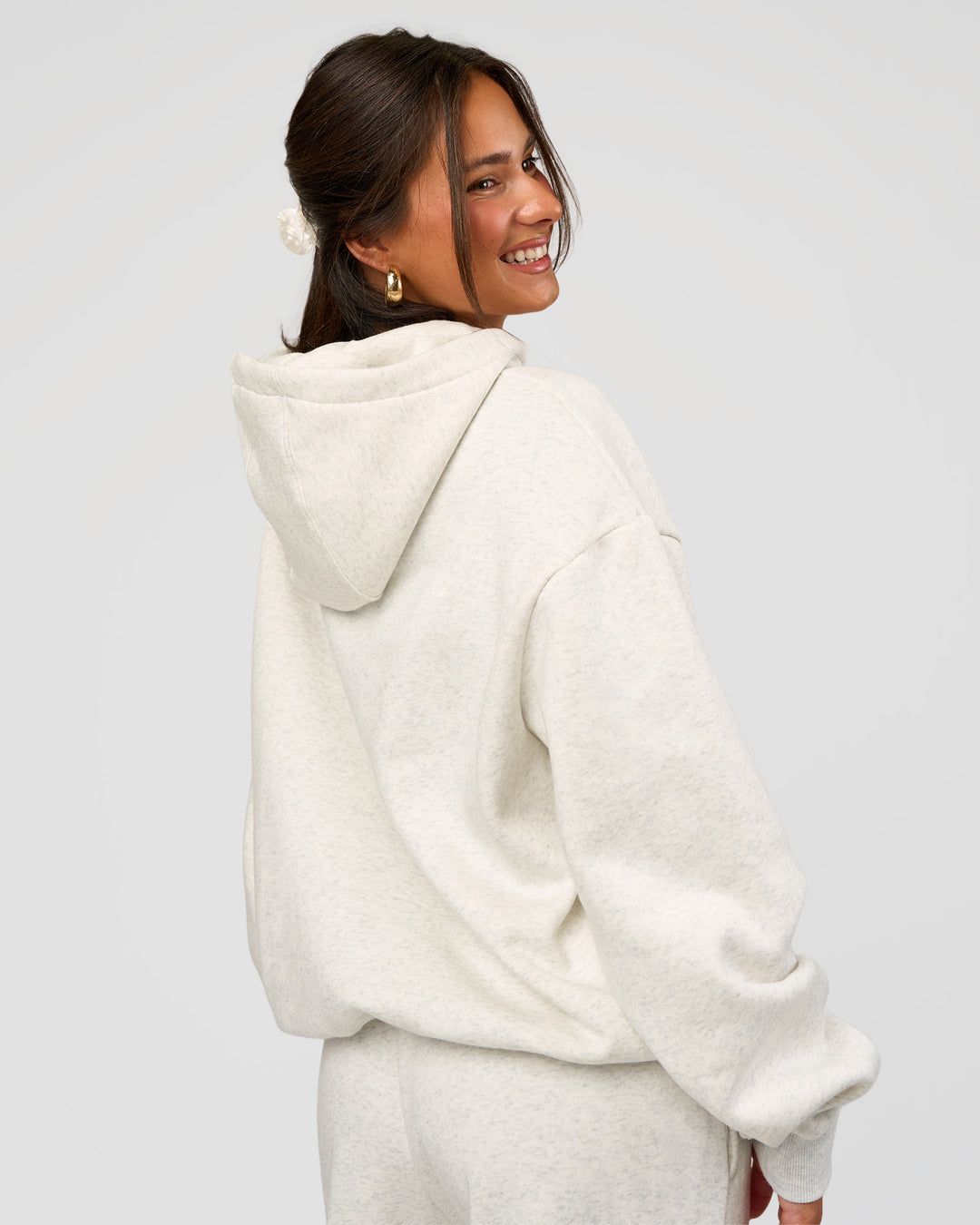 Woman wearing Go-To Oversized Hoodie - Silver Marl | Model:Bianca | Size:S - view 3