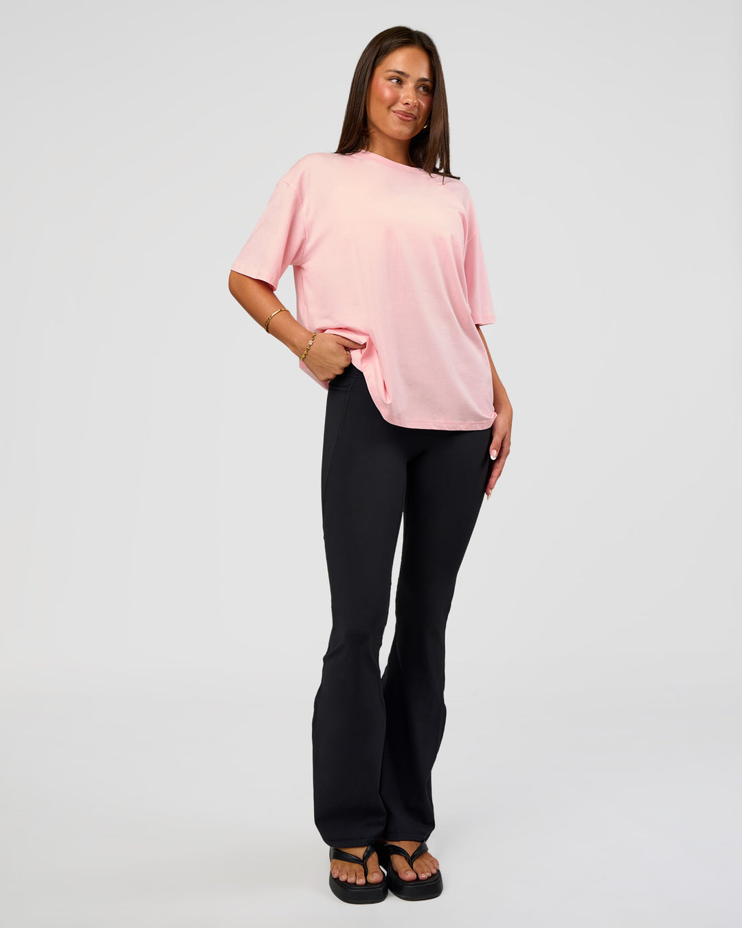 Woman wearing Go-To FLXCotton Oversized Tee - Marshmallow-White | Model:Bianca | Size:S - view 3