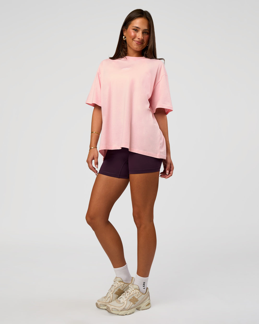 Woman wearing Go-To FLXCotton Oversized Tee - Marshmallow-White | Model:Bianca | Size:S - view 5
