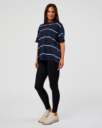 Woman wearing Go-To Stripe FLXCotton Oversized Tee - Future Navy-White | Model:Bianca | Size:S | Thumbnail Index: 5