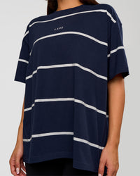 Woman wearing Go-To Stripe FLXCotton Oversized Tee - Future Navy-White | Model:Bianca | Size:S | Thumbnail Index: 4