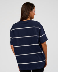 Woman wearing Go-To Stripe FLXCotton Oversized Tee - Future Navy-White | Model:Bianca | Size:S | Thumbnail Index: 3