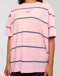 Woman wearing Go-To Stripe FLXCotton Oversized Tee - Marshmallow-Nightshadow | Model:Bianca | Size:S | Thumbnail Index: 5