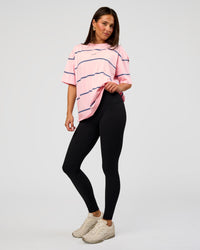 Woman wearing Go-To Stripe FLXCotton Oversized Tee - Marshmallow-Nightshadow | Model:Bianca | Size:S | Thumbnail Index: 4