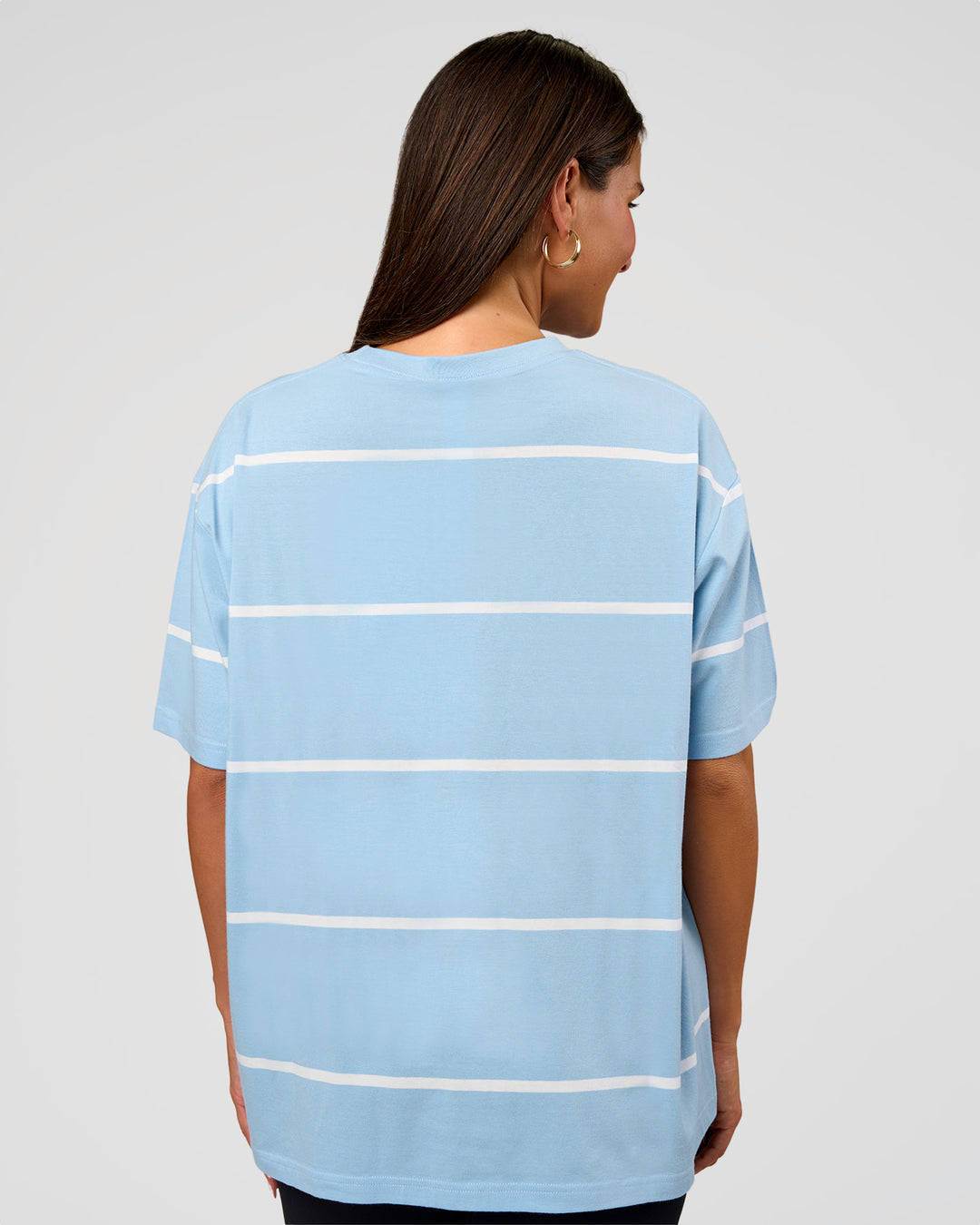 Woman wearing Go-To Stripe FLXCotton Oversized Tee - Open Air-White | Model:Bianca | Size:S - view 5