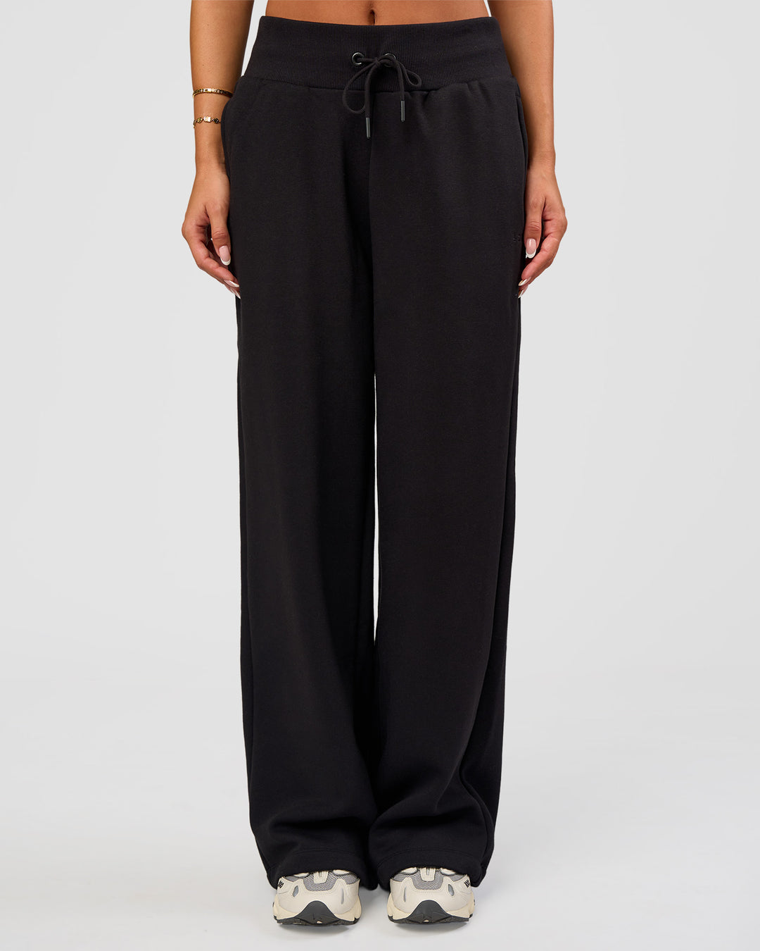 Woman wearing Go-To Wide Leg Track Pant - Black | Model:Bianca | Size:S - view 5