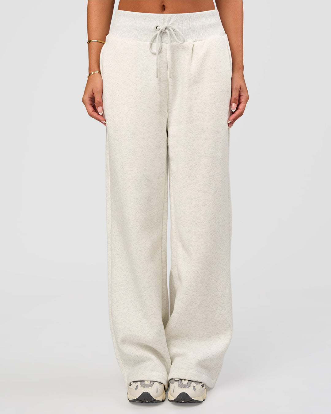 Woman wearing Go-To Wide Leg Track Pant - Silver Marl | Model:Bianca | Size:S - view 6
