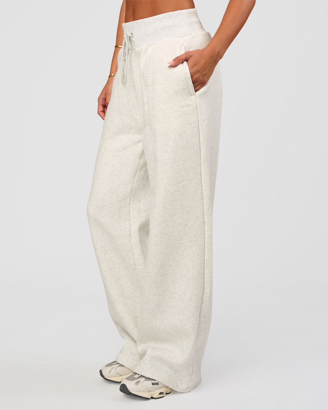 Woman wearing Go-To Wide Leg Track Pant - Silver Marl | Model:Bianca | Size:S - view 9