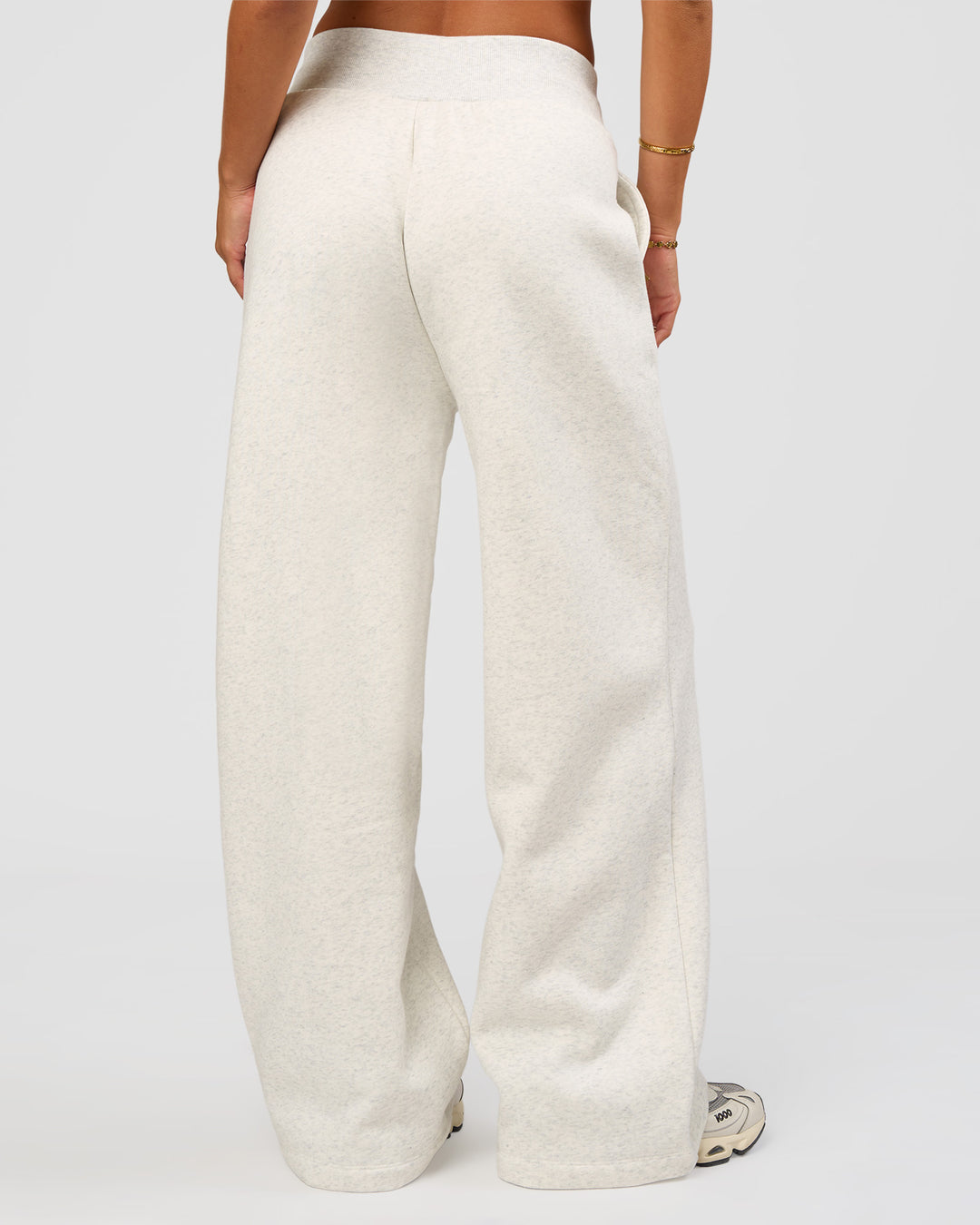 Woman wearing Go-To Wide Leg Track Pant - Silver Marl | Model:Bianca | Size:S - view 4