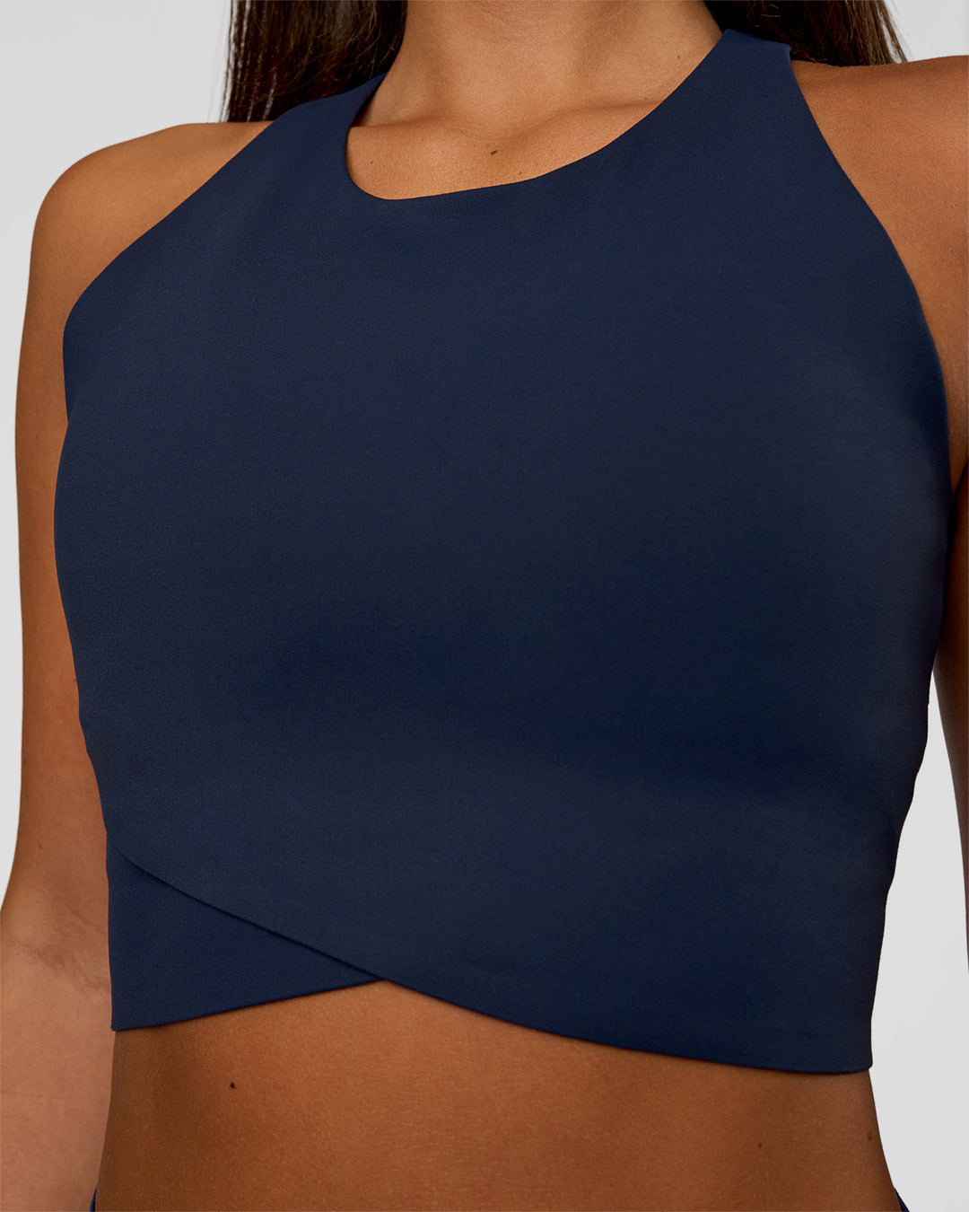 Woman wearing Hybrid Performance Crossover Tank - Future Navy | Model:Bianca | Size:S - view 5