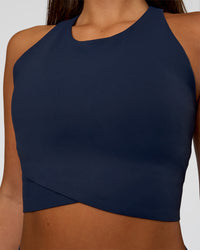 Woman wearing Hybrid Performance Crossover Tank - Future Navy | Model:Bianca | Size:S | Thumbnail Index: 4