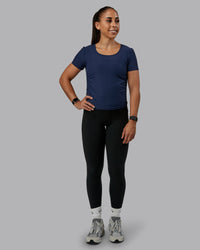 Woman wearing Ignite Ribbed Scrunch Side Cropped Tee - Future Navy | Size:S | Model:Tylah | Thumbnail Index: 3