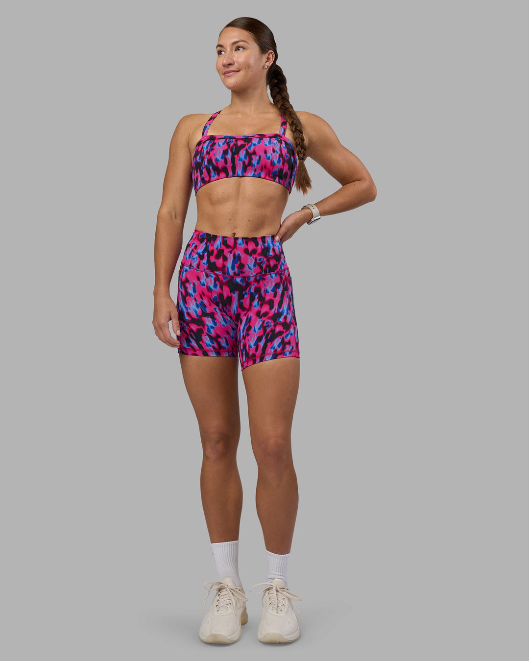 Woman wearing Inspired Sports Bra - Pink Luminous | Model:Hannah | Size:S - view 6
