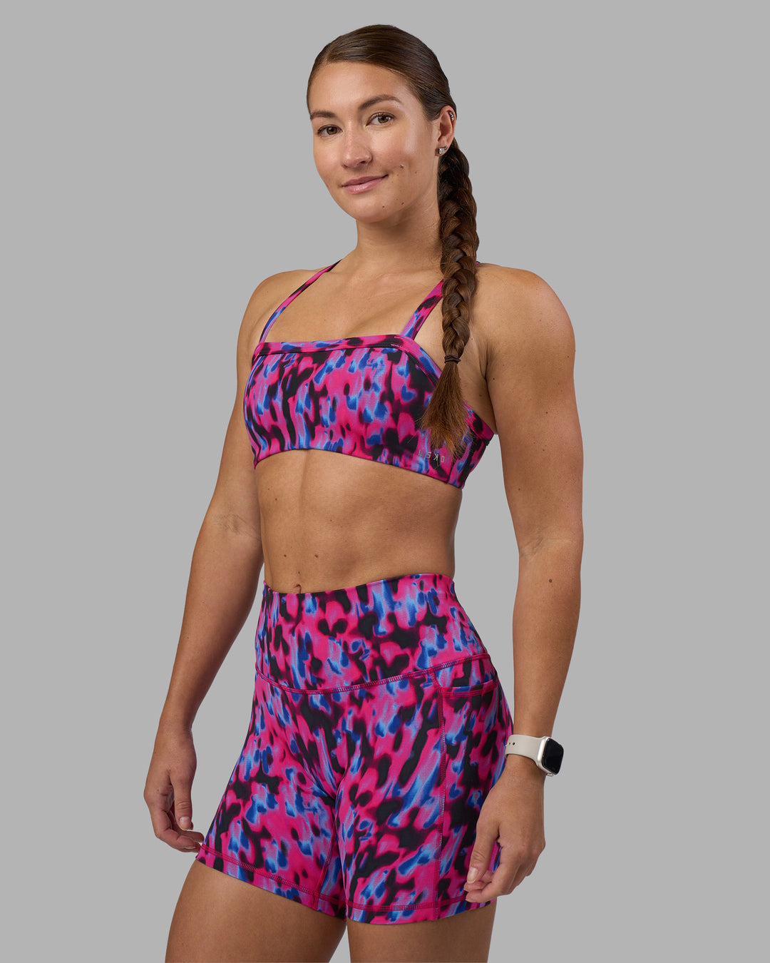 Woman wearing Inspired Sports Bra - Pink Luminous | Model:Hannah | Size:S - view 8