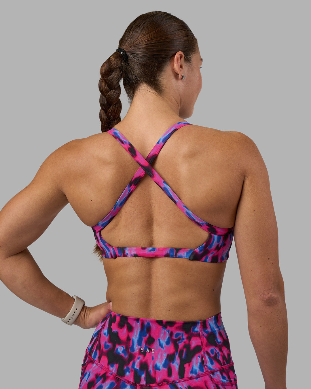 Woman wearing Inspired Sports Bra - Pink Luminous | Model:Hannah | Size:S - view 9