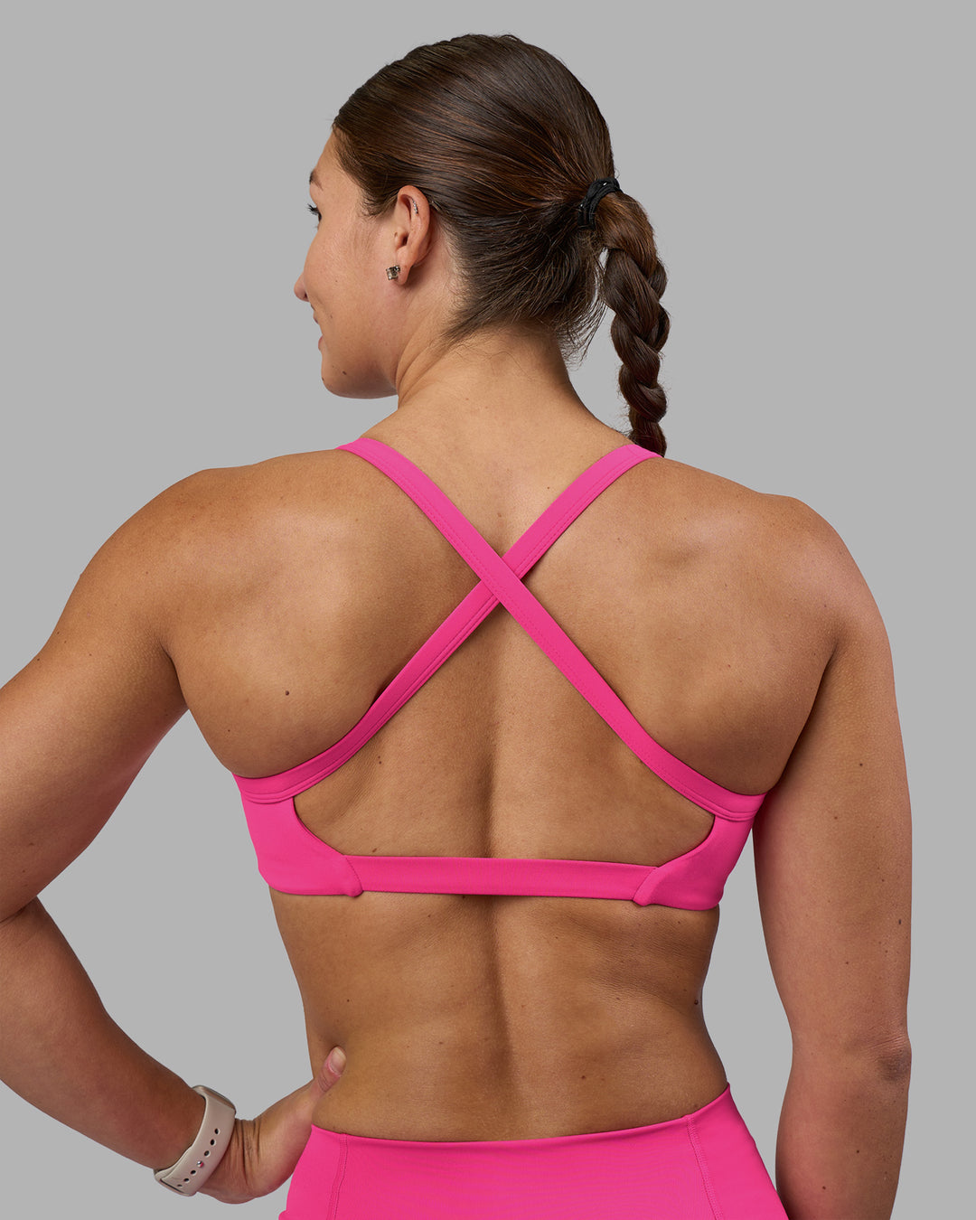 Woman wearing Inspired Sports Bra - Ultra Pink | Model:Hannah | Size:S - view 9