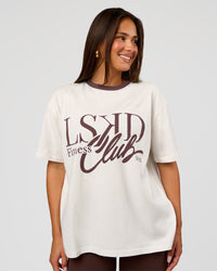 Woman wearing LSKD Fitness Club Heavyweight Oversized Tee - Off White-Cocoa Powder | Model:Bianca | Size:S | Thumbnail Index: 4