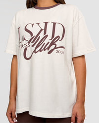 Woman wearing LSKD Fitness Club Heavyweight Oversized Tee - Off White-Cocoa Powder | Model:Bianca | Size:S | Thumbnail Index: 6