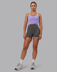 Woman wearing Liberty Ruched Tank - Violet Ray | Model:Hannah | Size:S | Thumbnail Index: 3