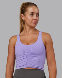 Woman wearing Liberty Ruched Tank - Violet Ray | Model:Hannah | Size:S | Thumbnail Index: 0