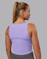 Woman wearing Liberty Ruched Tank - Violet Ray | Model:Hannah | Size:S | Thumbnail Index: 1